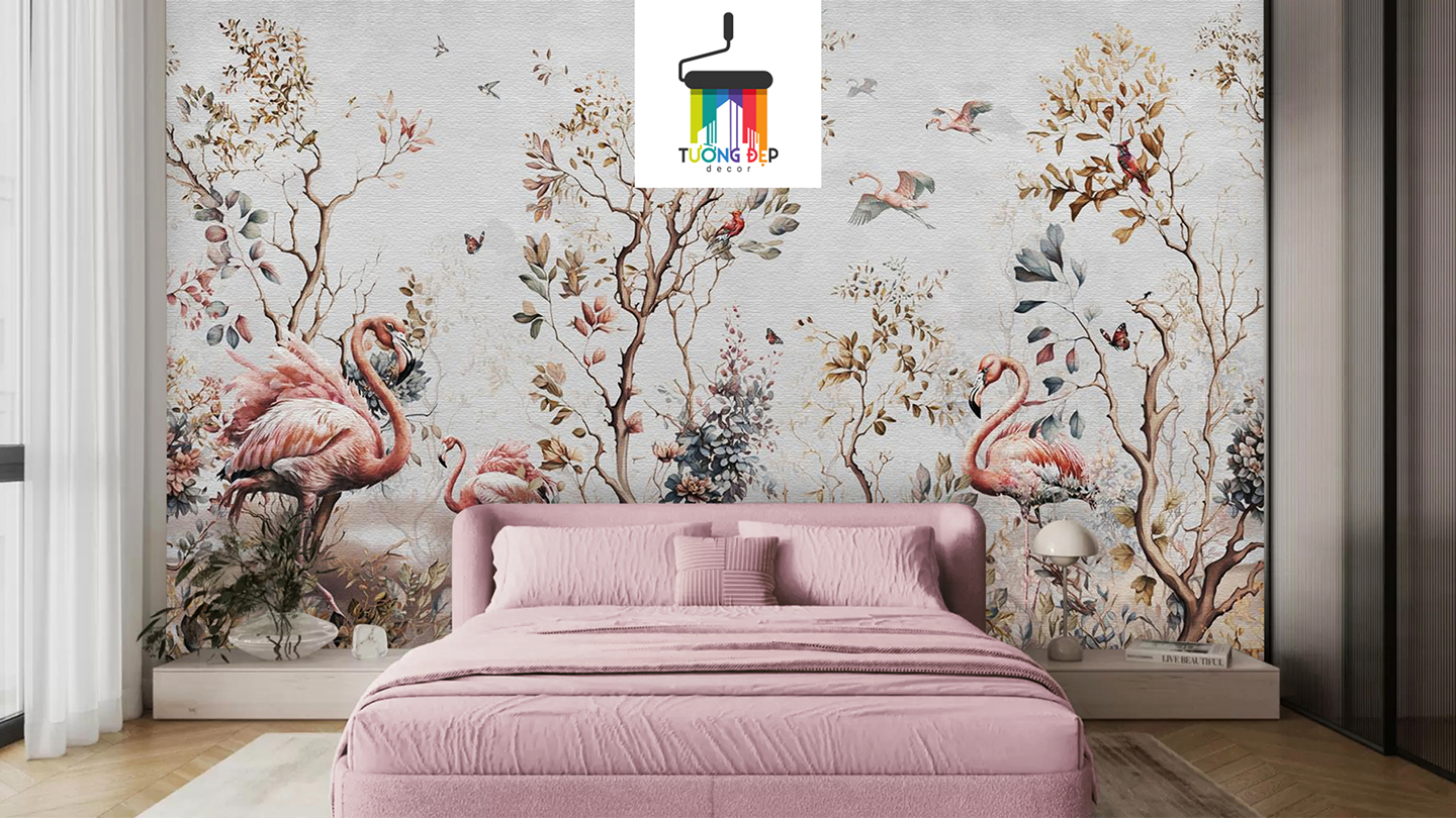 tranh lụa dán tường cỏ cây