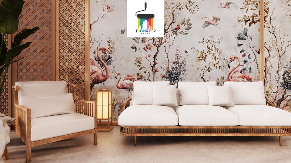 Tranh lụa dán tường cỏ cây – TD008