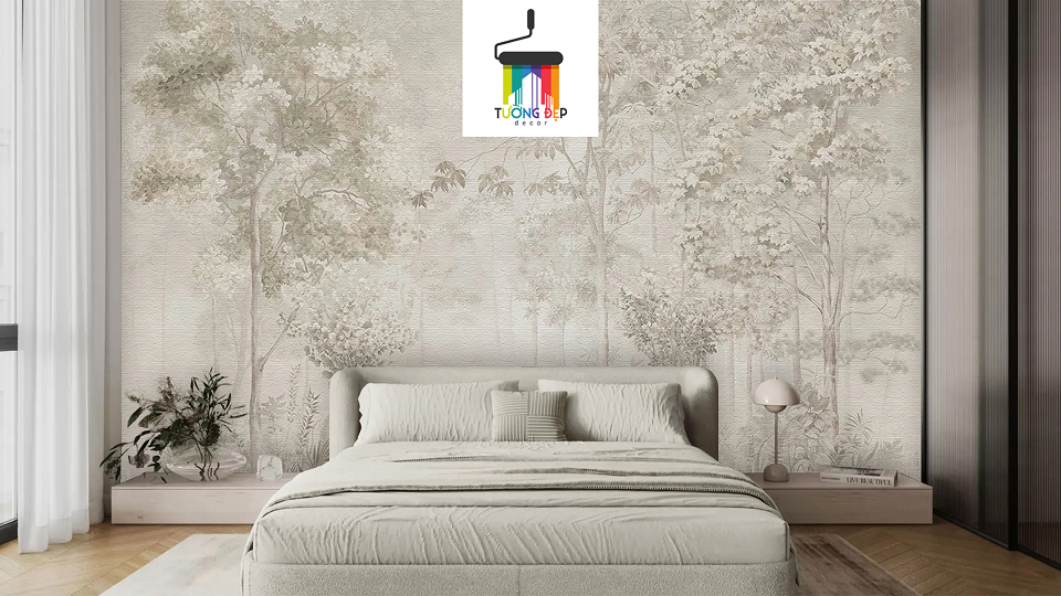 Tranh lụa dán tường rừng lá – TD002